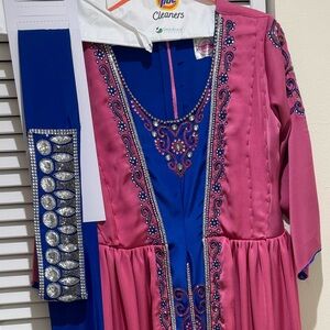 Kolkozy Pink and Blue Embroidered Kaftan Dress. Women’s M/L